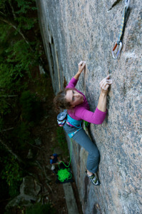 ​Hanna Lucy on the Canada Cliffs classic, House of Detention (5.11d). Photo by Vincent Lawrence.