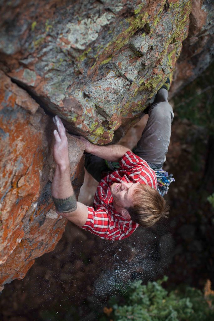 Dave Montgomery on FA of Soaked in Sin 12d - photo by Adam Bove