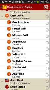 Explore Acadia Rock Climbs from a hierarchical list that can be filtered and searched.