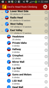 Explore Devil's Head rock climbs & walls from a hierarchical list that can be filtered and searched.