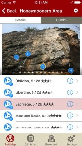 Tap on a climb name, see where it’s located on the image. Tap on a climb bubble in the image, discover what climb it is. So nice…
