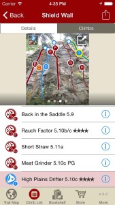 Smart Topos! Tap on a climb name, the topo line highlights. Tap on a climb ID badge, the climb name is highlighted. Color topo lines by grade or climb type, or hide altogether, in full screen too