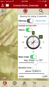 Search for terrain, or Filter based on critical information factors (like those presented in an avalanche advisory).