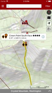 Smart topo maps provide current location relative to descents, even when offline.